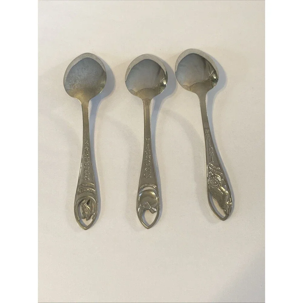 3 Vintage Souvenir Spoons Figural Silver KY Horse GA Peach IN Bird Lot